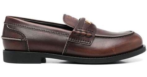 miu miu brown loafers|Embellished leather loafers in brown .